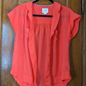 Maeve by Anthropologie Short Sleeve Coral Blouse Sz S